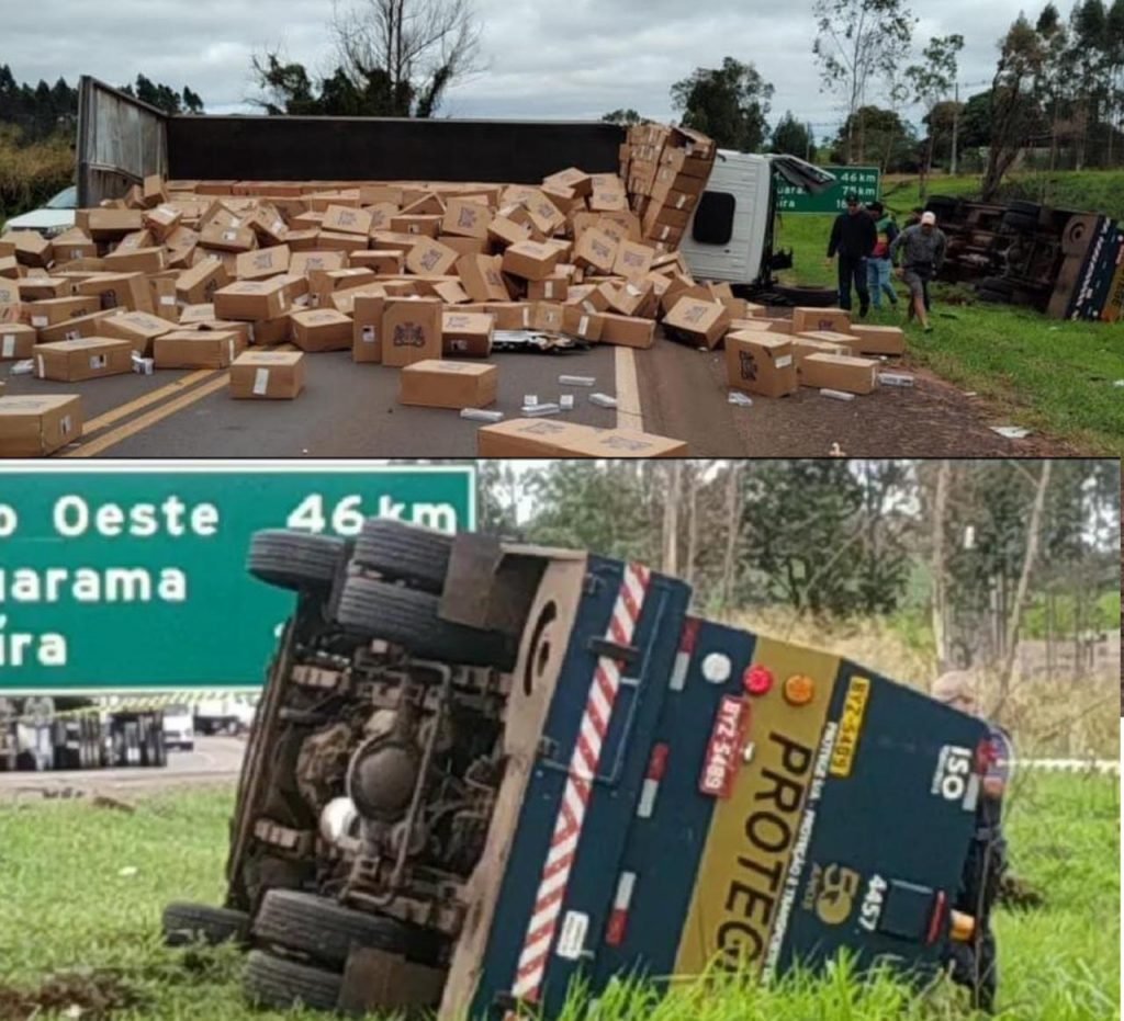 Caminhão transportando cigarros oriundo do Paraguai se envolve em acidente com carro Forte na PR-323