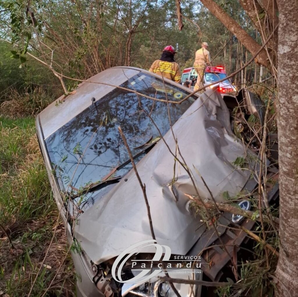 Motorista perde o controle da direção e carro sai da pista e colidi contra árvores na PR-323